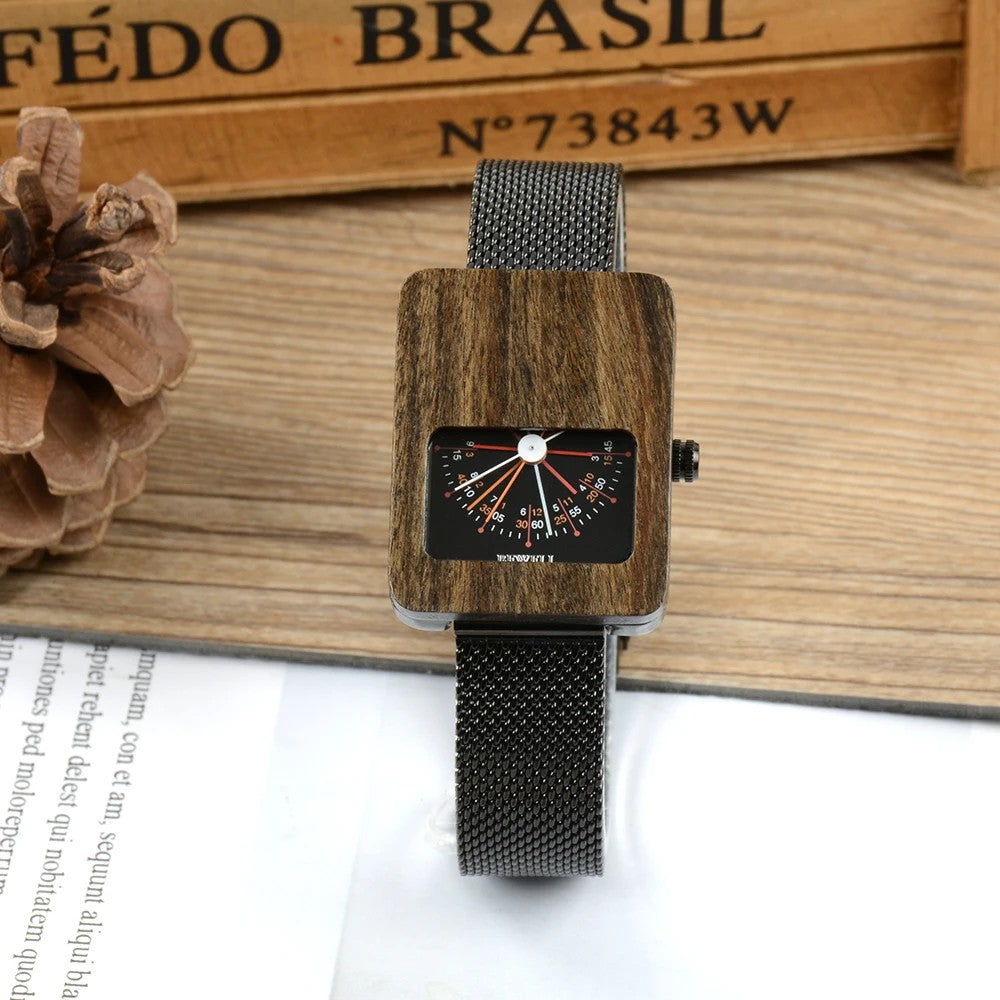 Compass Wood Dial Watch