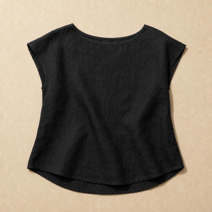 Claudette Cap Sleeve Linen Top — 01_clean_hero_flatlay