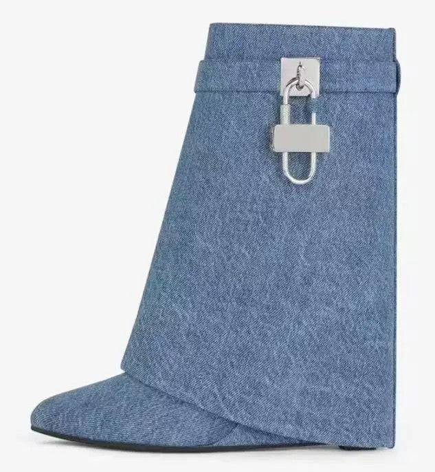 Serratella Padlock Fold-Over Wedge Boots