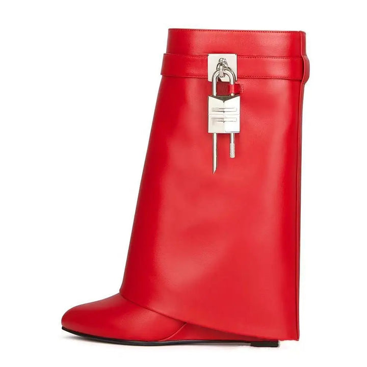 Serratella Padlock Fold-Over Wedge Boots