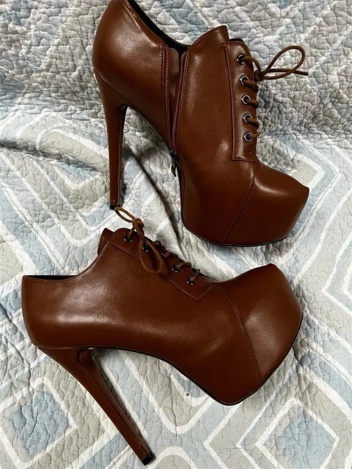 Vertigine Lace-Up Platform Stiletto Booties