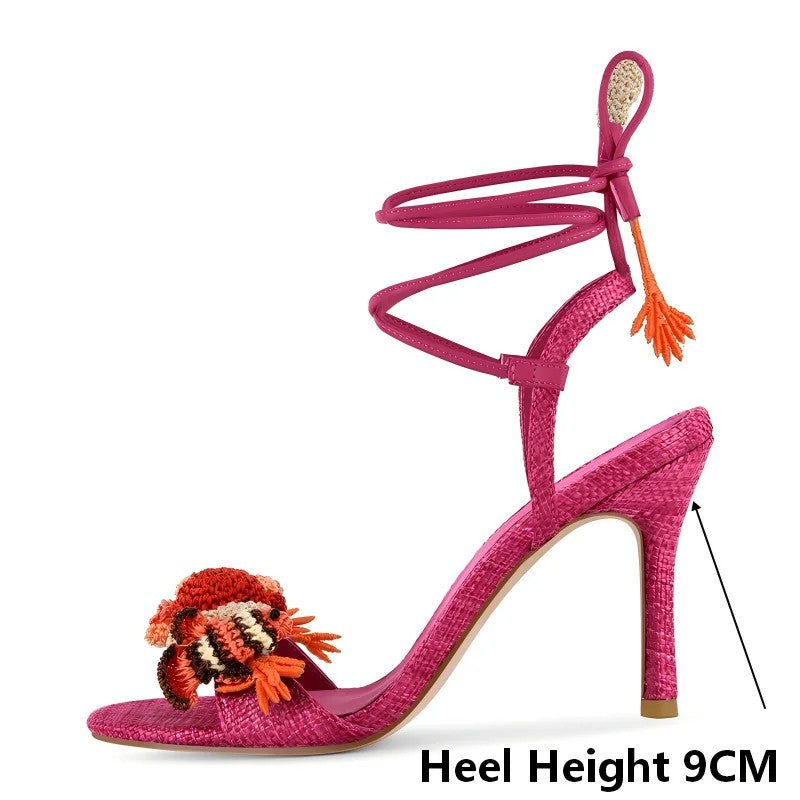 Fiorella Woven Ankle-Tie Stiletto Sandals