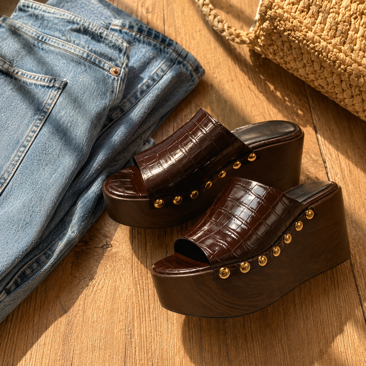 Brindle Studded Platform Mules — 04_lifestyle_denim_flatlay