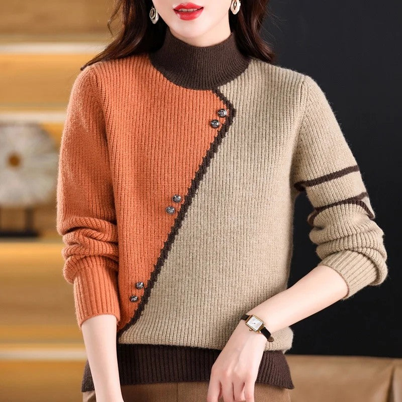Diagonal Colorblock Mock Neck