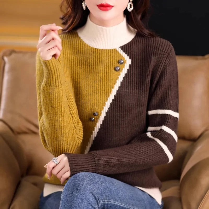 Diagonal Colorblock Mock Neck