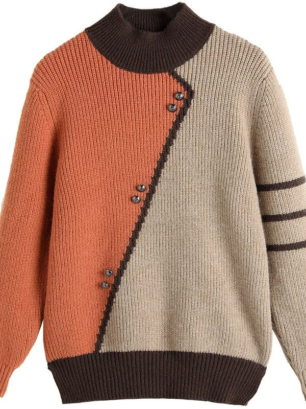 Diagonal Colorblock Mock Neck