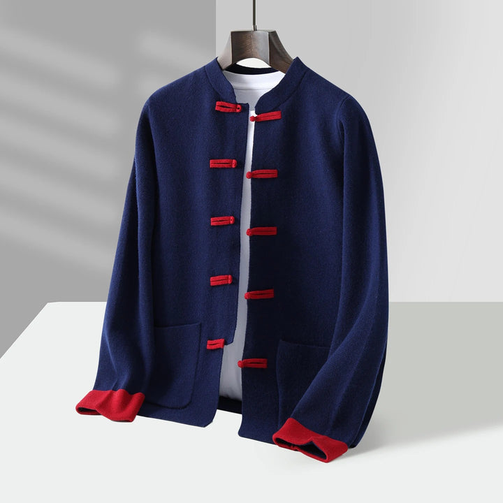 Mandarin Frog-Button Cardigan