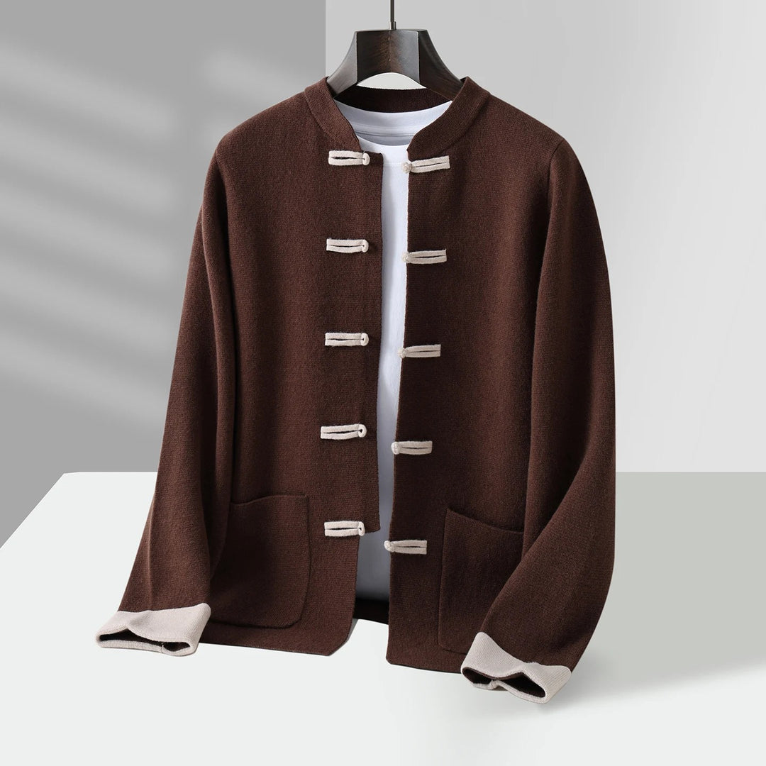 Mandarin Frog-Button Cardigan