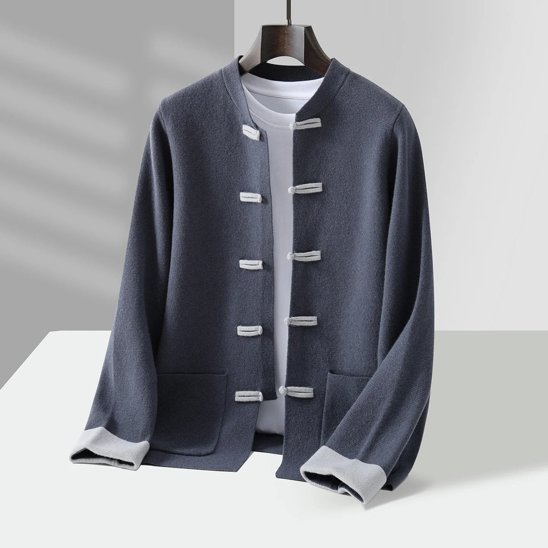Mandarin Frog-Button Cardigan