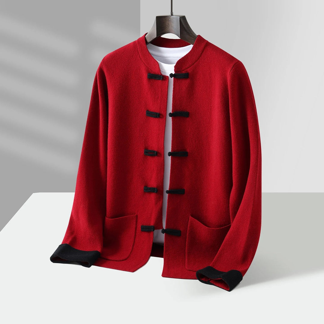 Mandarin Frog-Button Cardigan