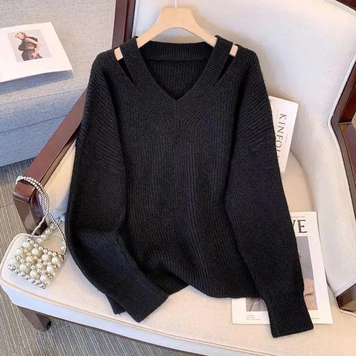 Cutaway Shoulder V-Neck Sweater