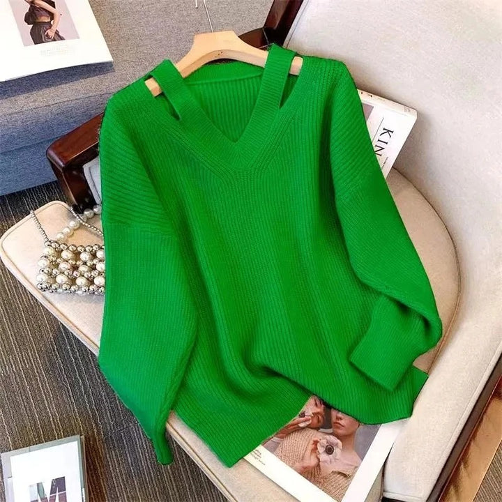 Cutaway Shoulder V-Neck Sweater