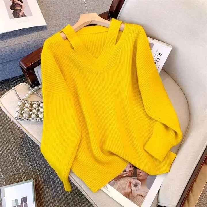 Cutaway Shoulder V-Neck Sweater