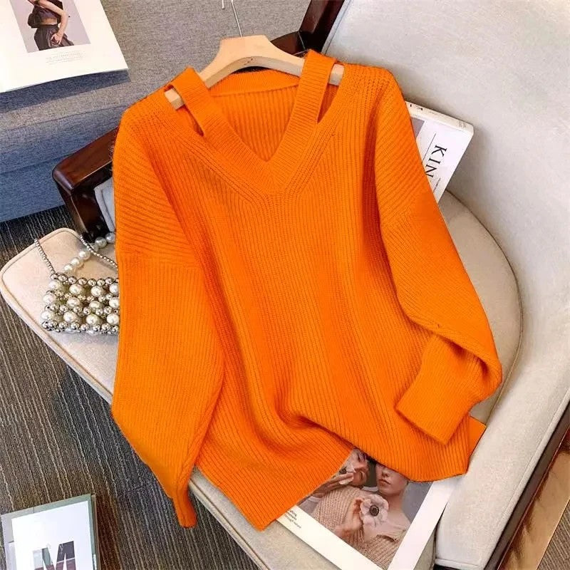Cutaway Shoulder V-Neck Sweater