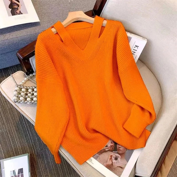 Cutaway Shoulder V-Neck Sweater
