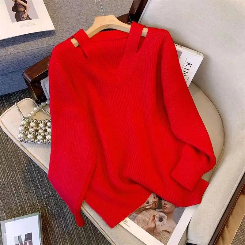 Cutaway Shoulder V-Neck Sweater