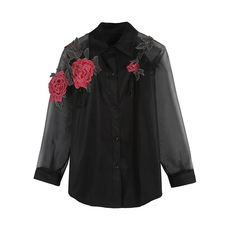 Rosalind Embroidered Mesh Blouse