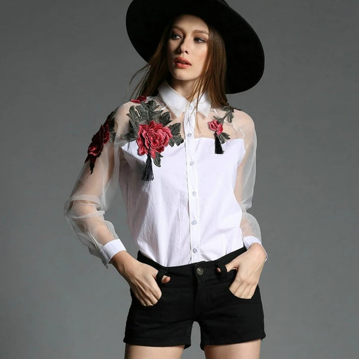 Rosalind Embroidered Mesh Blouse