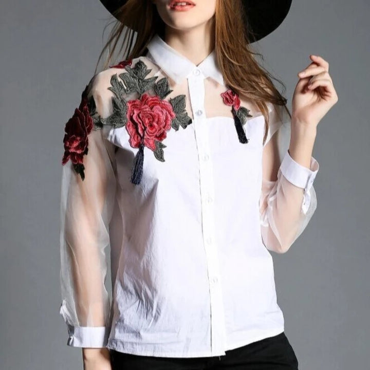 Rosalind Embroidered Mesh Blouse