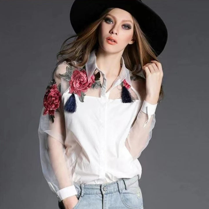 Rosalind Embroidered Mesh Blouse