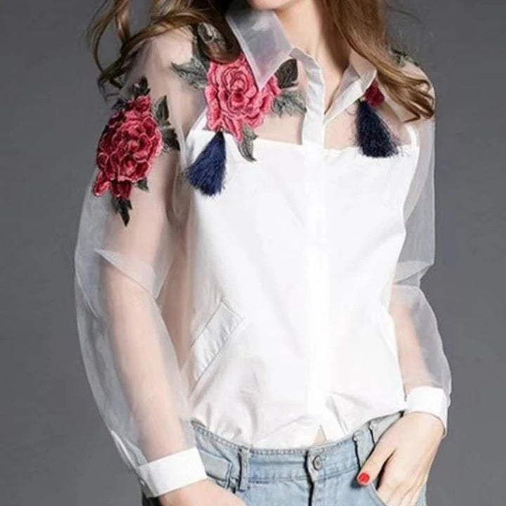 Rosalind Embroidered Mesh Blouse