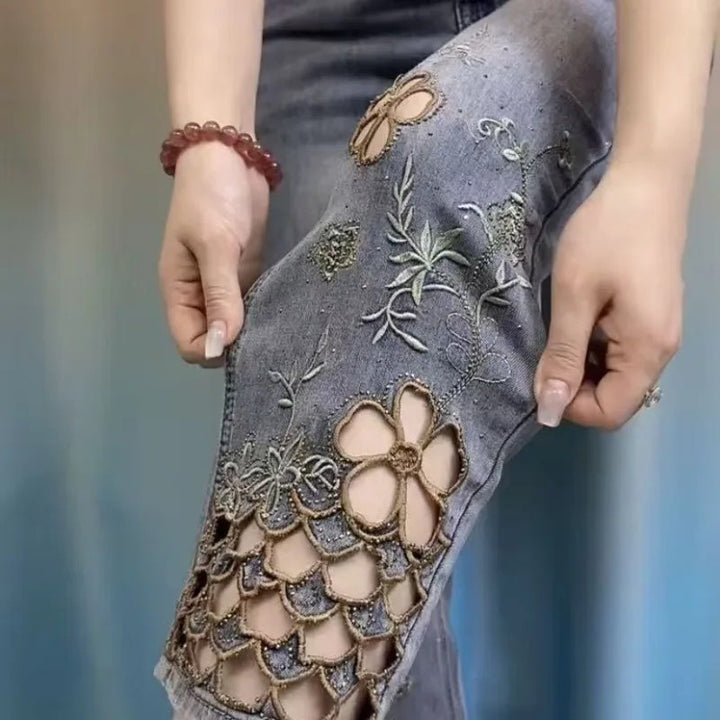 Trellis Cutwork Denim Pants