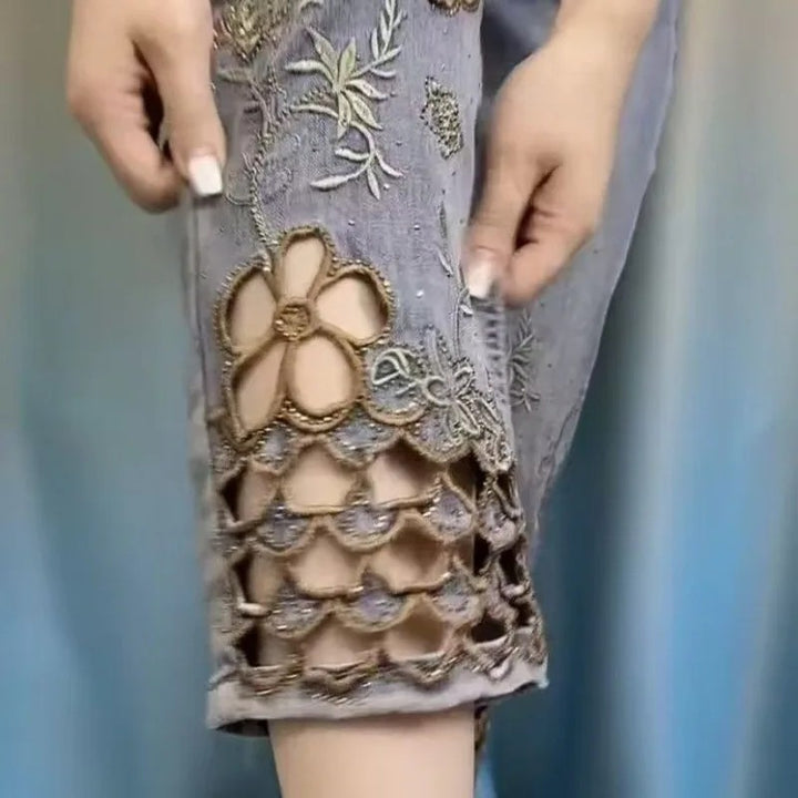 Trellis Cutwork Denim Pants