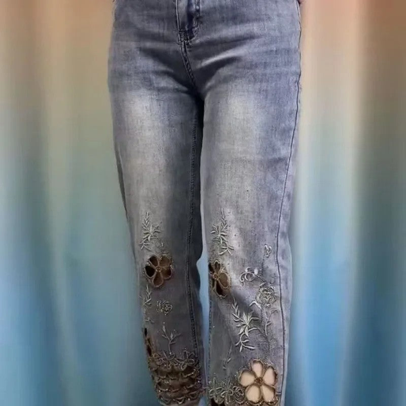 Trellis Cutwork Denim Pants