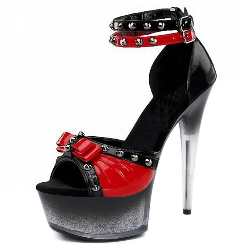 Rubina Studded Ankle-Strap Platform Stilettos