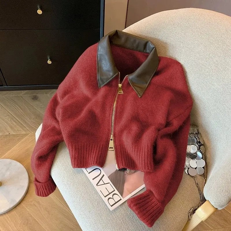 Rialto Leather-Collar Cardigan