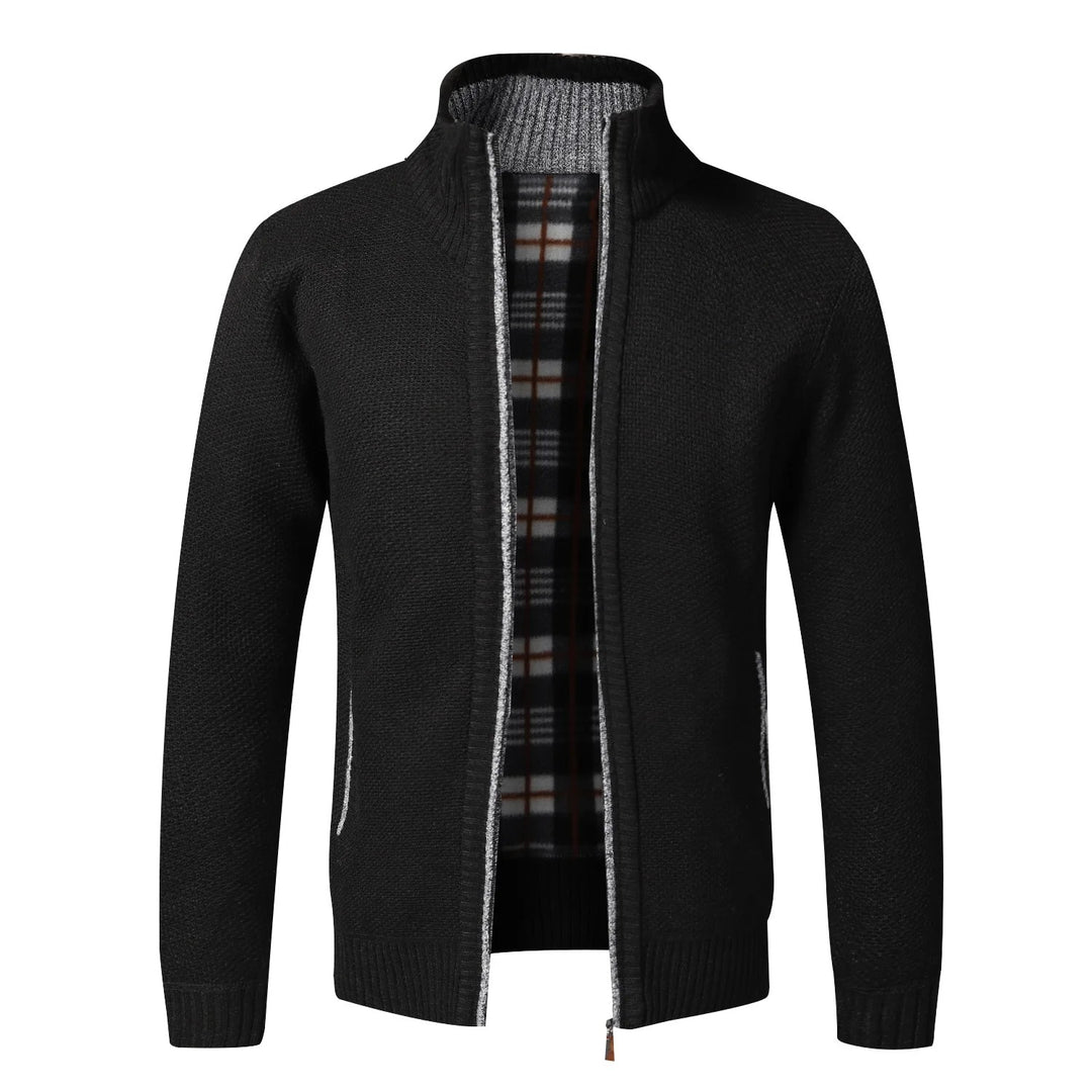 Tartan-Lined Zip Cardigan
