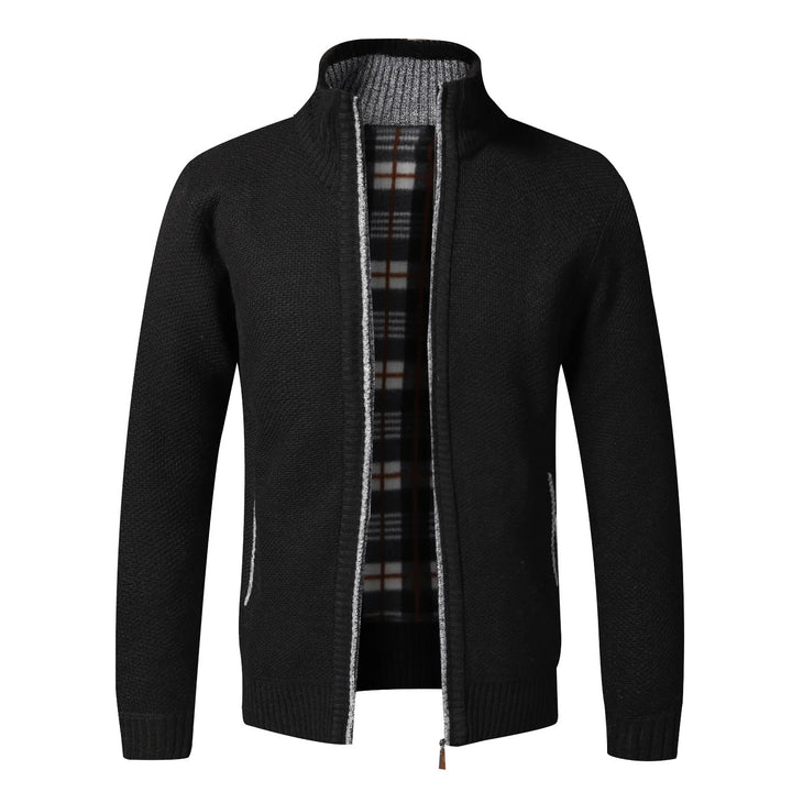 Tartan-Lined Zip Cardigan