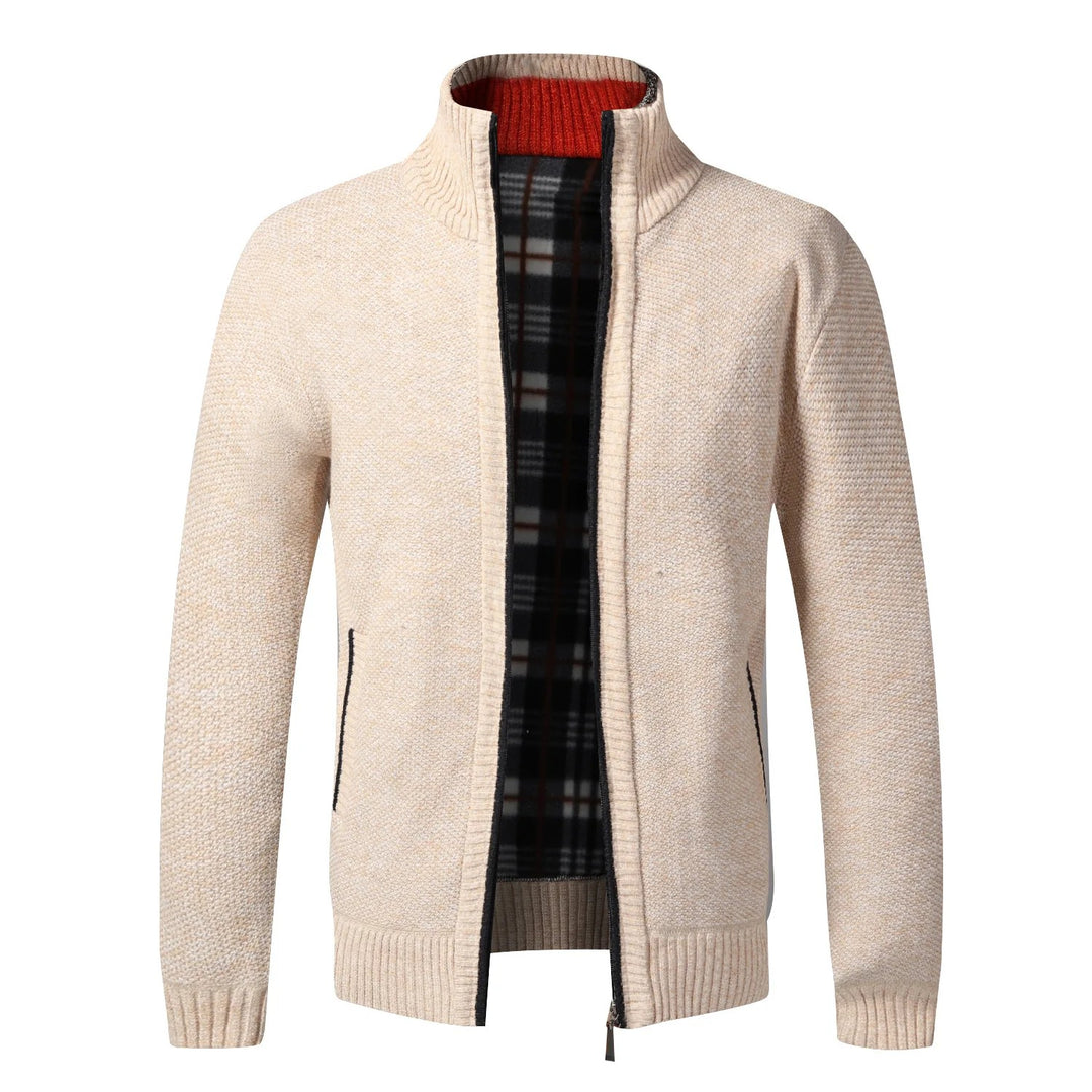 Tartan-Lined Zip Cardigan