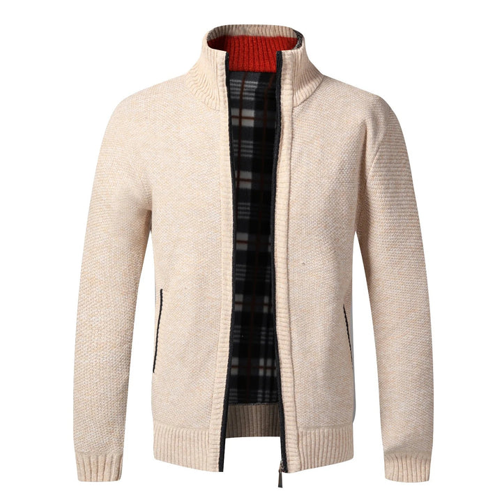Tartan-Lined Zip Cardigan