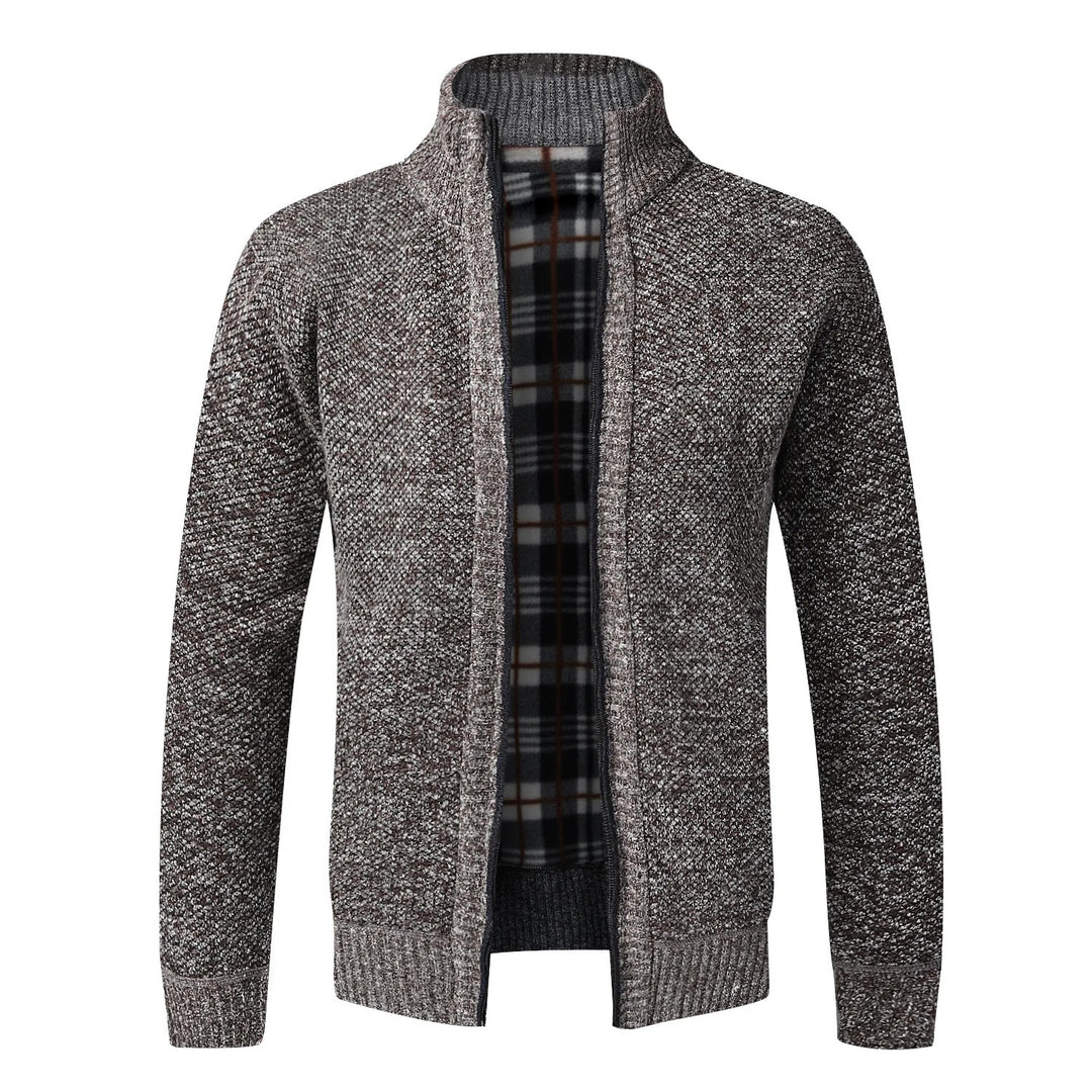 Tartan-Lined Zip Cardigan