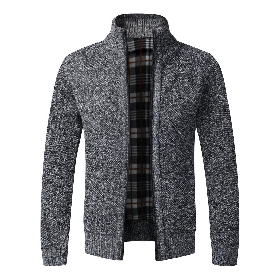 Tartan-Lined Zip Cardigan