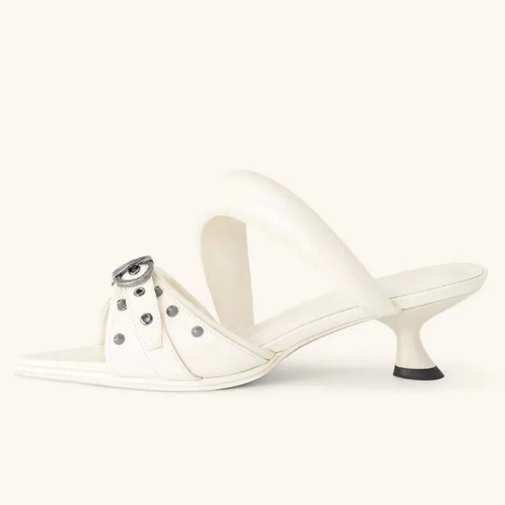 Fiore Buckle Kitten Mules