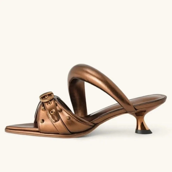 Fiore Buckle Kitten Mules