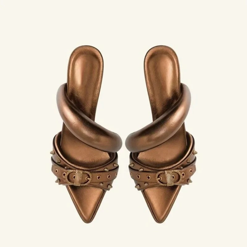 Fiore Buckle Kitten Mules