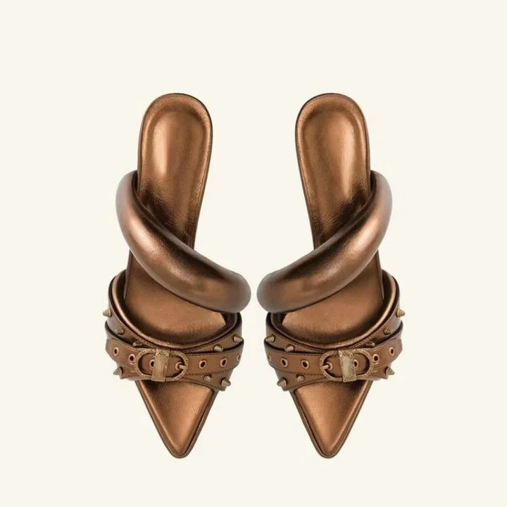 Fiore Buckle Kitten Mules