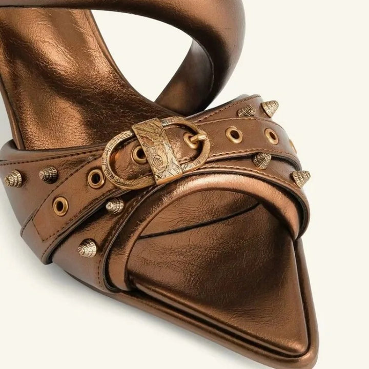 Fiore Buckle Kitten Mules