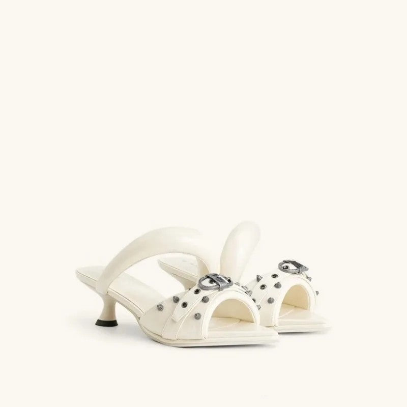 Fiore Buckle Kitten Mules