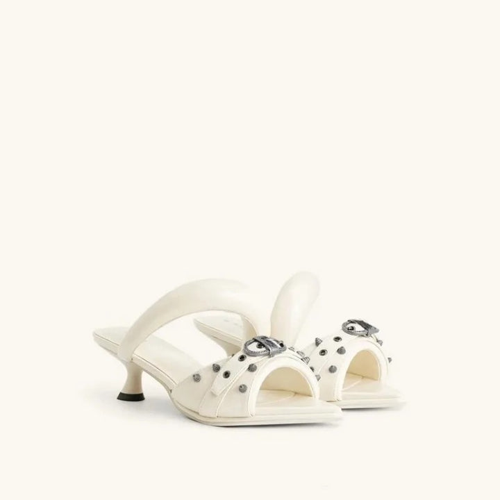 Fiore Buckle Kitten Mules