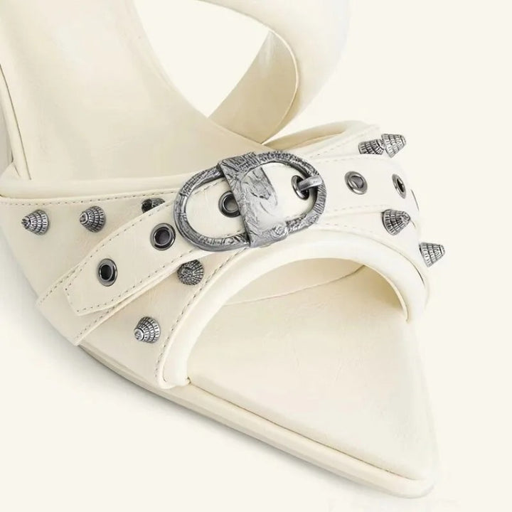 Fiore Buckle Kitten Mules