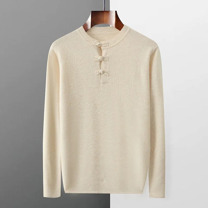 Mandarin Frog-Button Wool Pullover