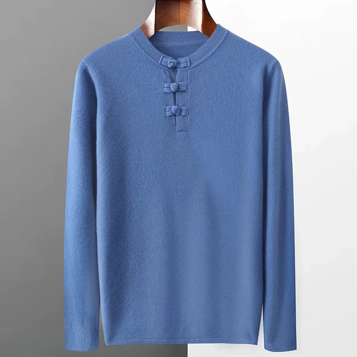 Mandarin Frog-Button Wool Pullover