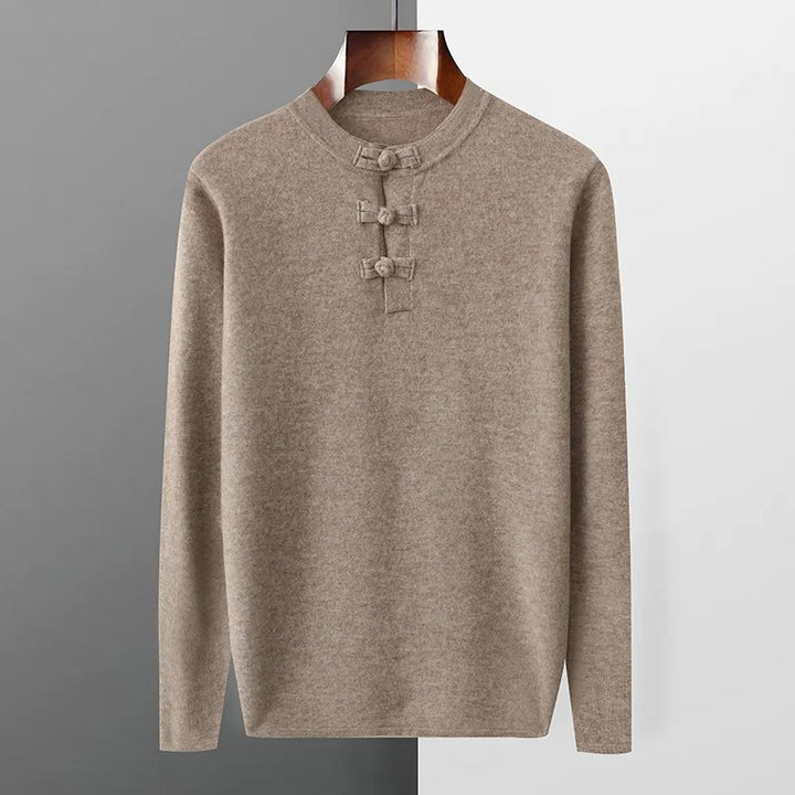 Mandarin Frog-Button Wool Pullover