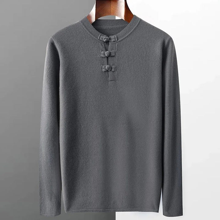 Mandarin Frog-Button Wool Pullover