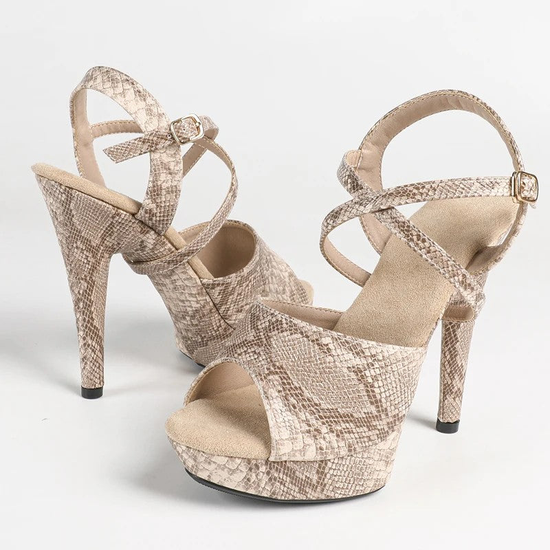 Serpentina Snake-Print Platform Stilettos
