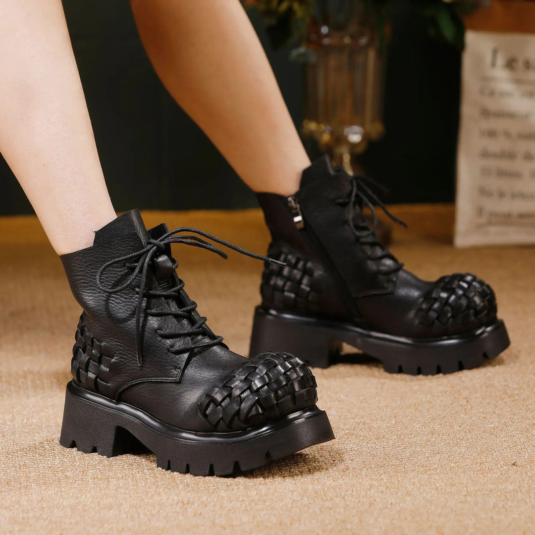 Basket Weave Combat Boots